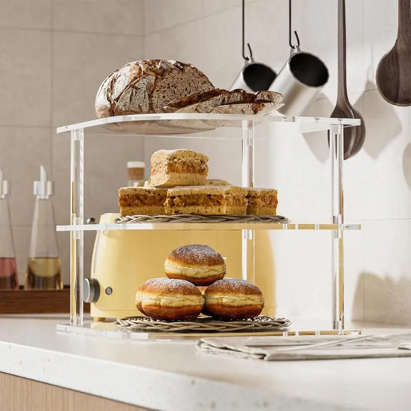 

Plate Organizer Clear Acrylic Corner Rack For Counter 3-tier Corner Shelf Dish Organizer For Nightstand Bathroom Tabletop