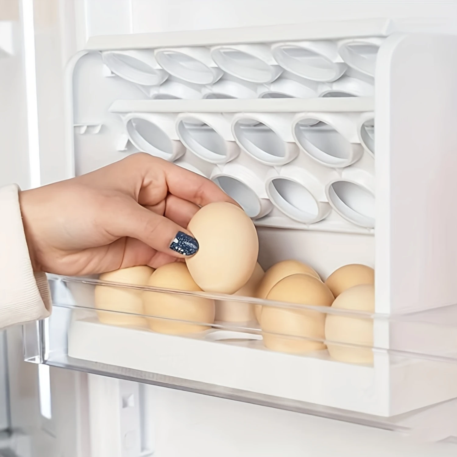 3-Layer Egg Holder for Refrigerator, Large Capacity 30-Cell Egg Tray, Reusable Food Contact Safe  Organizer