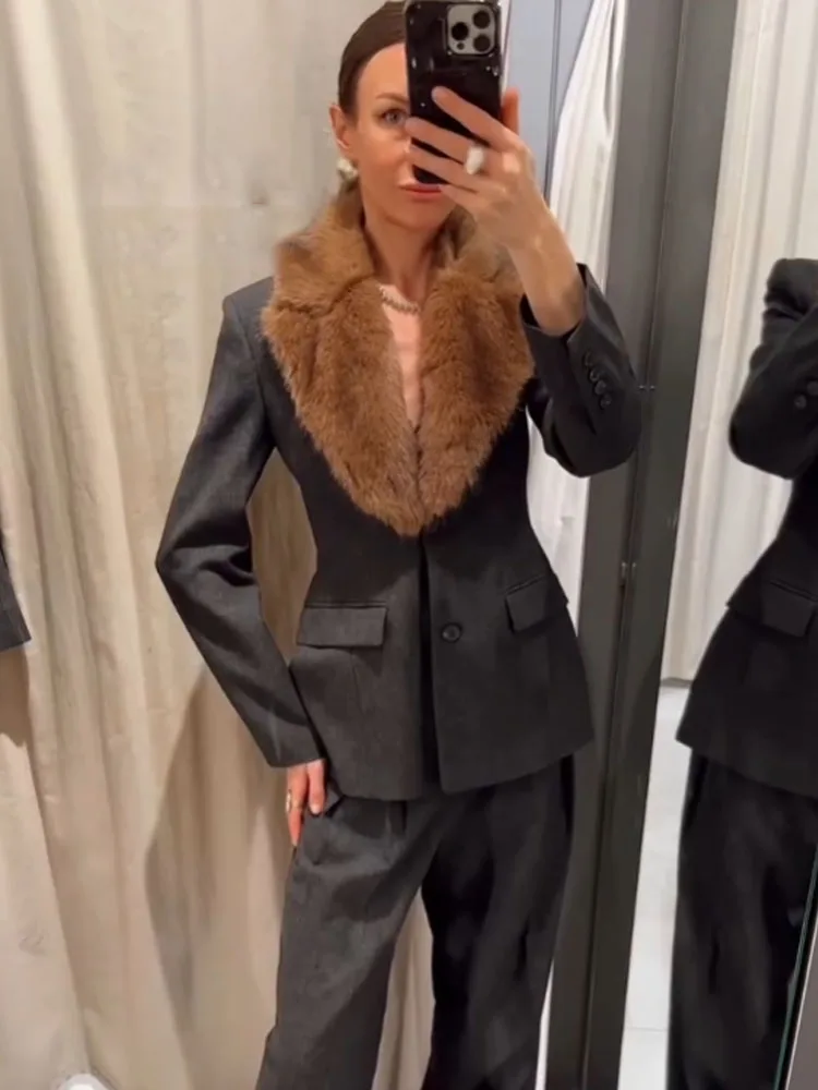 HH Woman Spring Street Style Blazers Solid Pockets Long Sleeves Single Breasted Female Fashion Casual Turn-Down Collar Coats