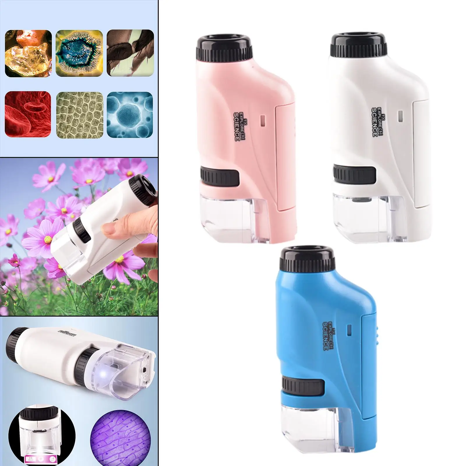 Mini microscopio de mano con zoom 60X-120X para plantas de exploración natural para niños
