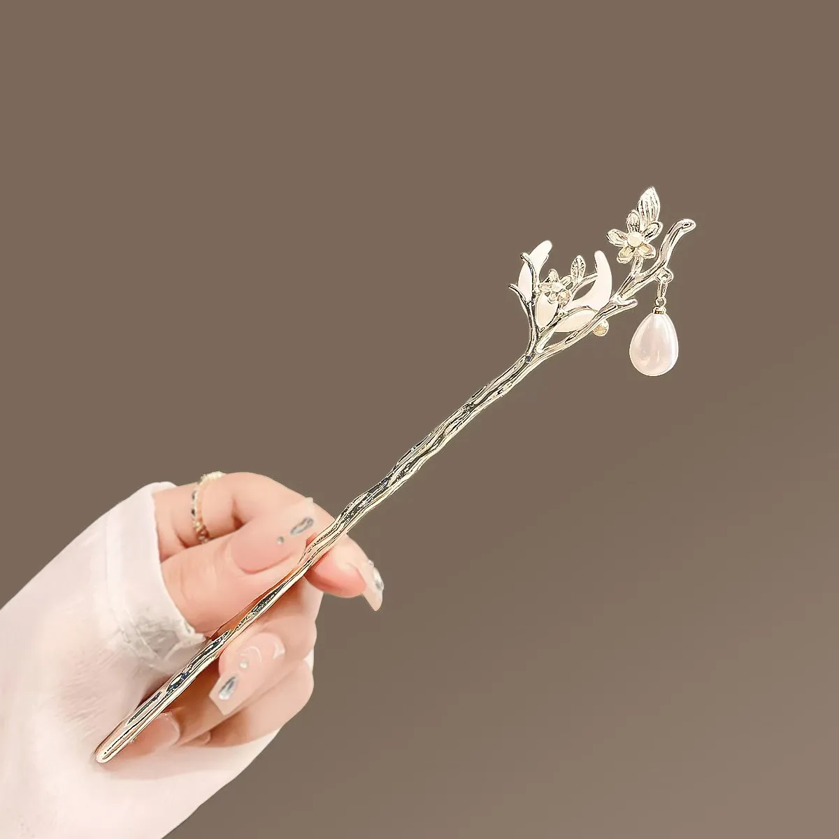 دبوس شعر شرابة على الطراز الصيني الجديد للنساء زهور راقية، دبوس شعر على شكل قمر، غطاء رأس هانفو متعدد الاستخدامات #2