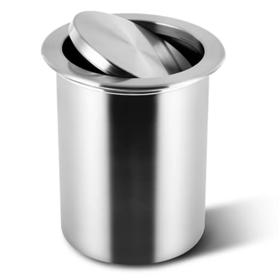 

Countertop Built-in Kitchen Cabinet Trash Can 9L 304 Stainless Steel Trash Chute with Swing Lid