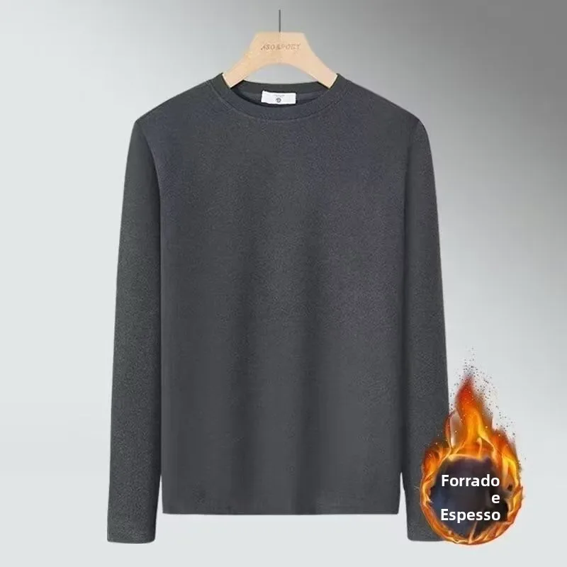 Camiseta Térmica Masculina de Manga Longa Estilo Coreano Gola Redonda para Adolescentes e Jovens Adultos - Camada Base da Moda