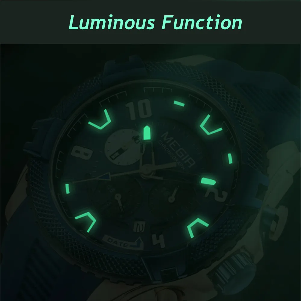 MEGIR Men's Watches Fashion Sport Chronograph Waterproof Calendar Military Quartz Wristwatch Clock 24-hour Reloj Hombre 2200