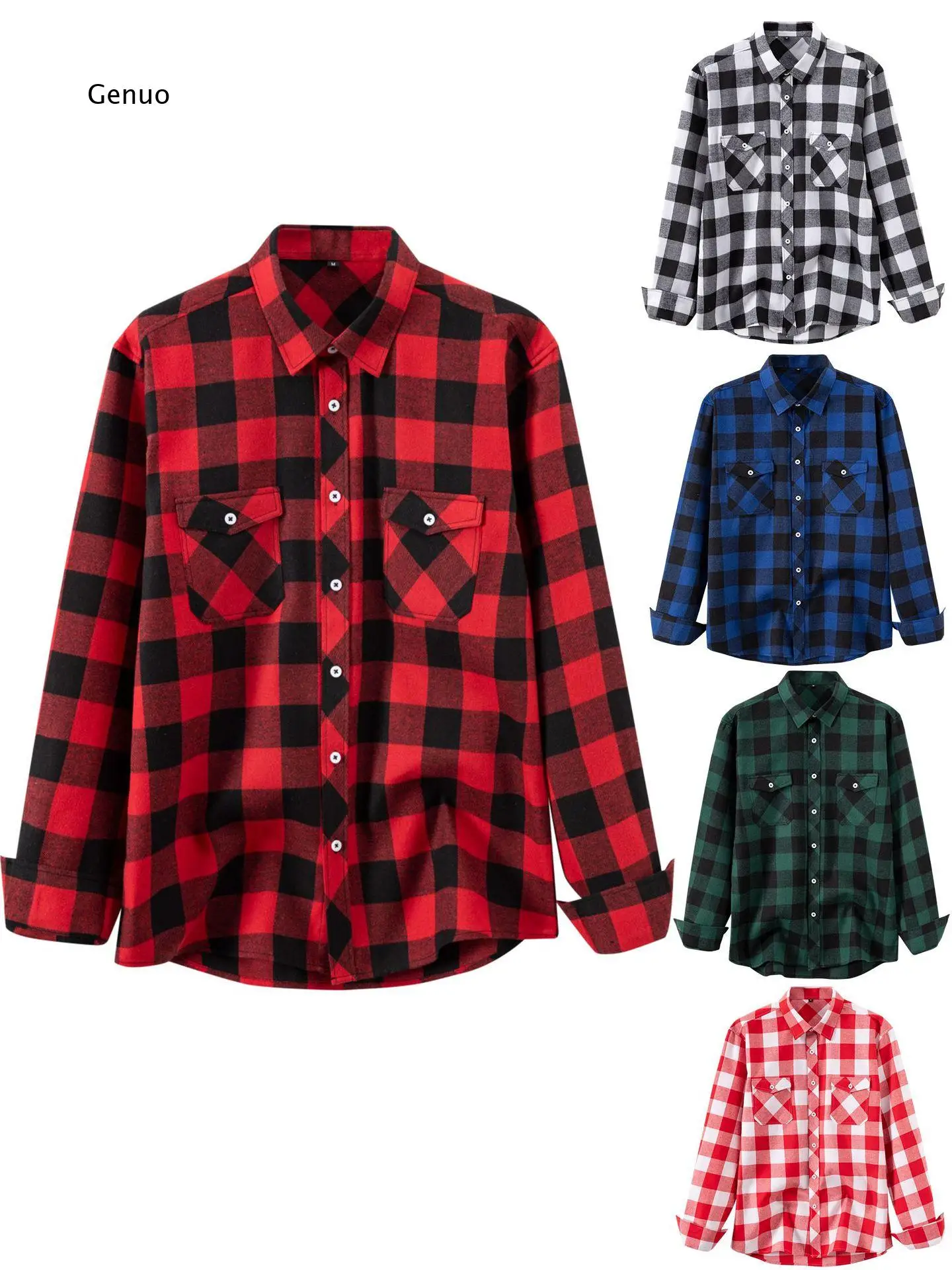 2026 Men Brushed Plaid Long Sleeve Shirt Casual Flannel Checked Button Down Top Autumn Winter Daily Wear