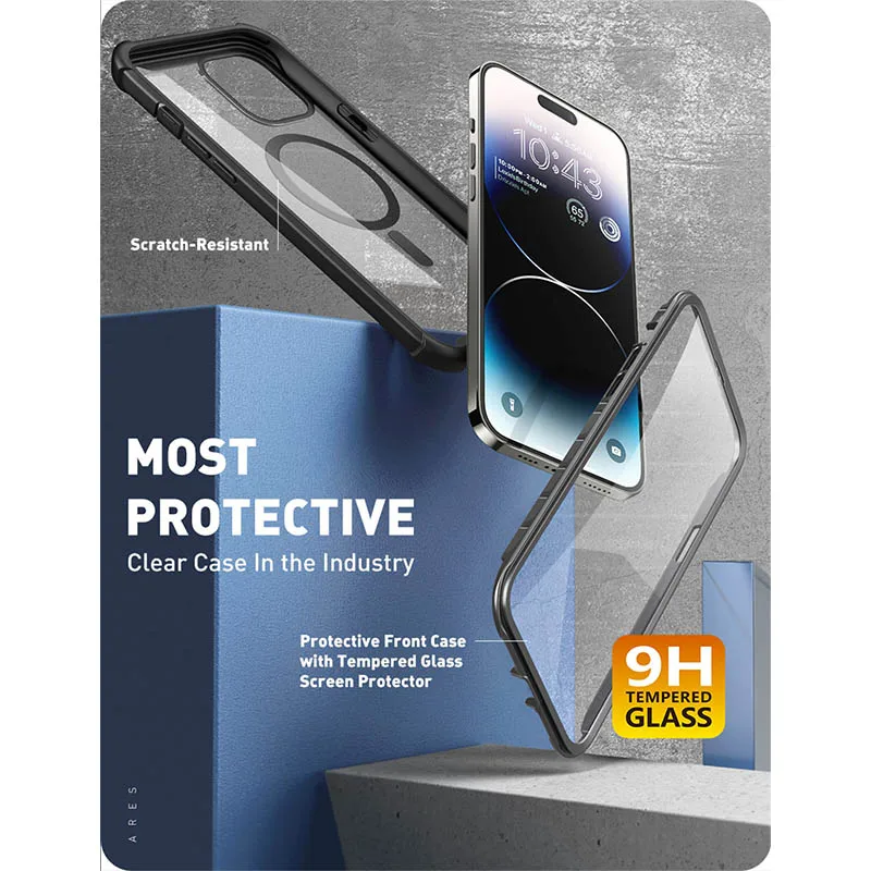 For iPhone 14 Pro Max Case 6.7” (2022) I-BLASON Ares Mag Dual Layer Rugged Bumper Case with Tempered Glass Screen Protector