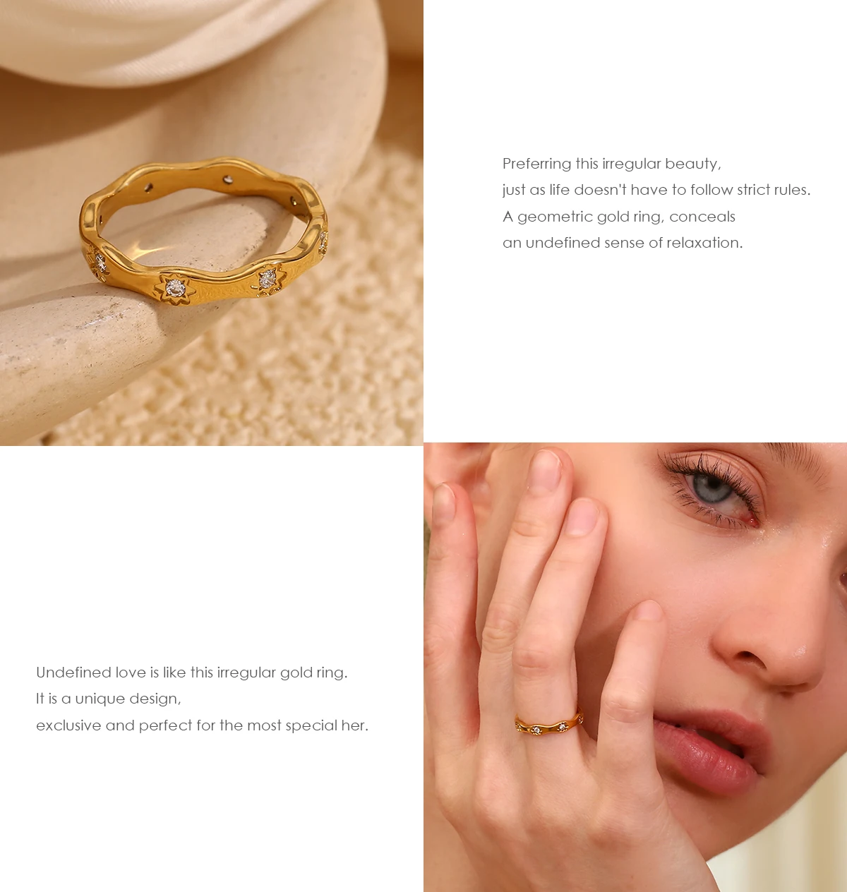 E.B.belle Strass Acht Granne Stern Welle Form Ring Edelstahl 18k Gold Überzogene Exquisite Frauen Schmuck Für Party Dating – Detail 5