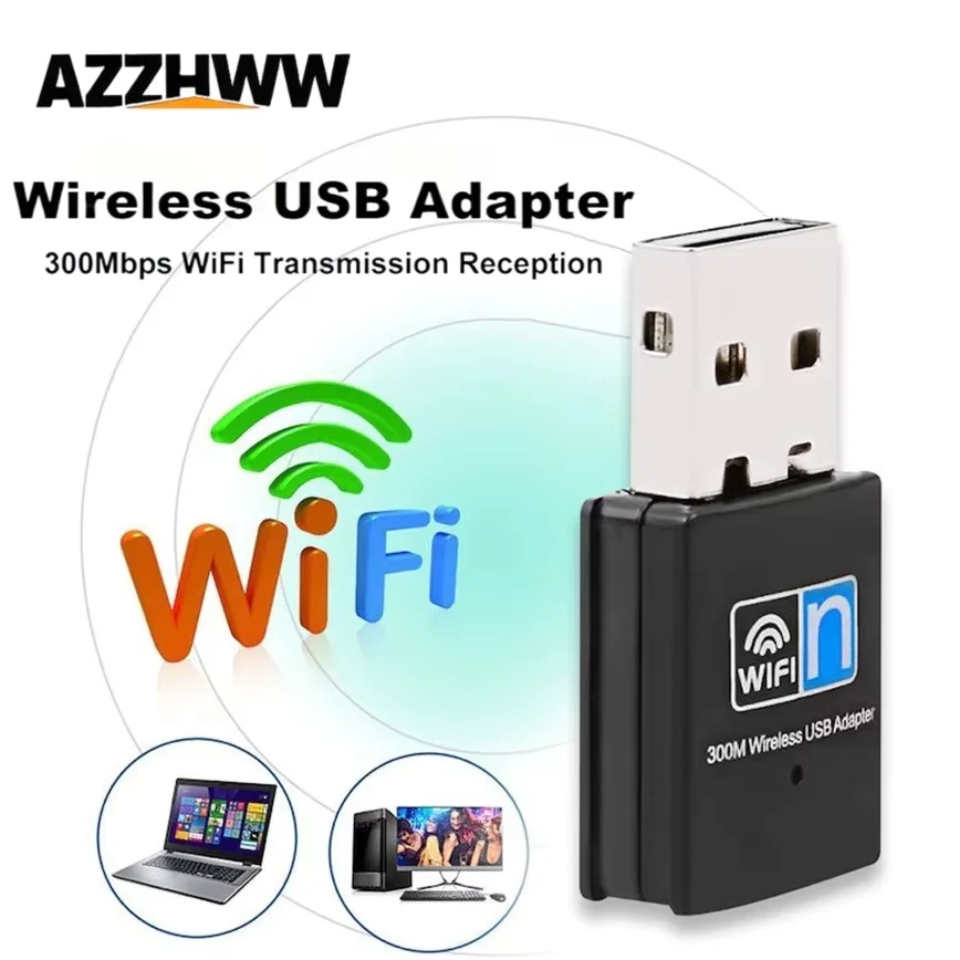 USB WiFi Adapter 300Mbps Wireless LAN Network Card Adapter 802.11b/g/n WiFi Dongle for Desktop Laptop PC Windows 10 8 7 MAC OS