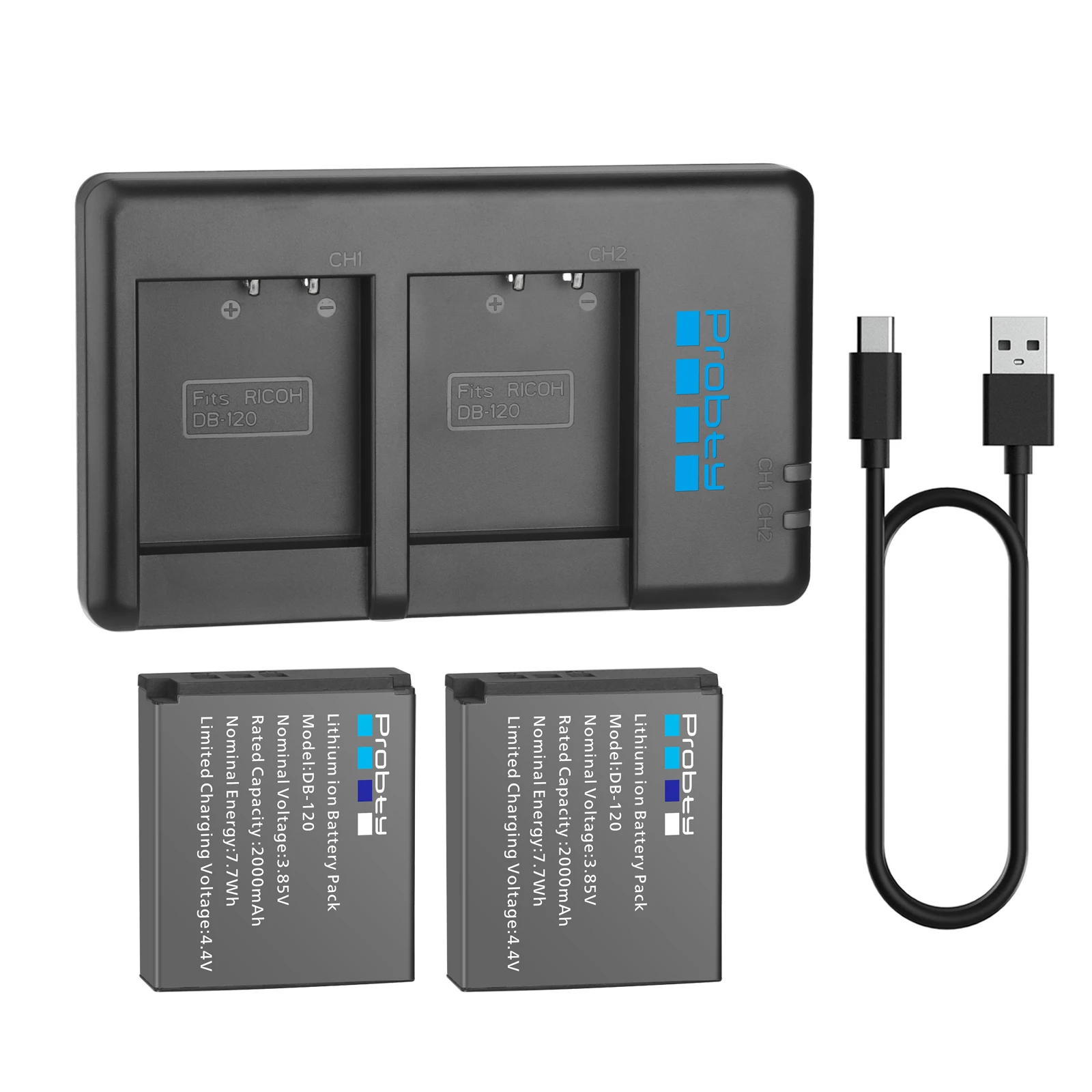 2000mAh DB-120 充電式バッテリー リコー GR Ⅳ GR4 カメラ用 DB-120