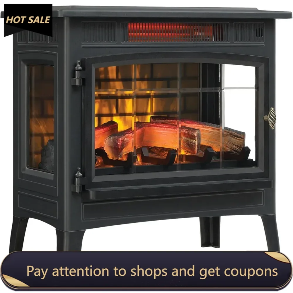 

Freestanding Electric Fireplace Stove Heater with 3D Flame Effect for 1,000 Sq. Ft. Room, Black