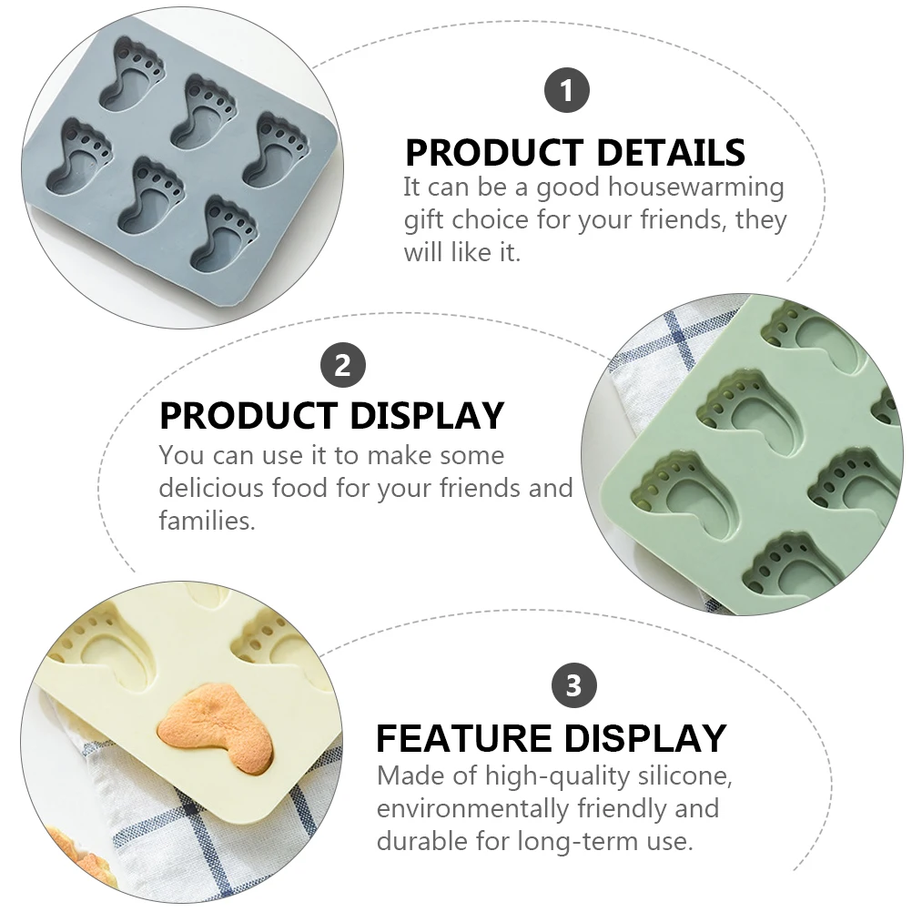 

4 Pcs Footprint Mold Silicone Mould Chocolate Shape Baking Ice Cake Fondant Candy