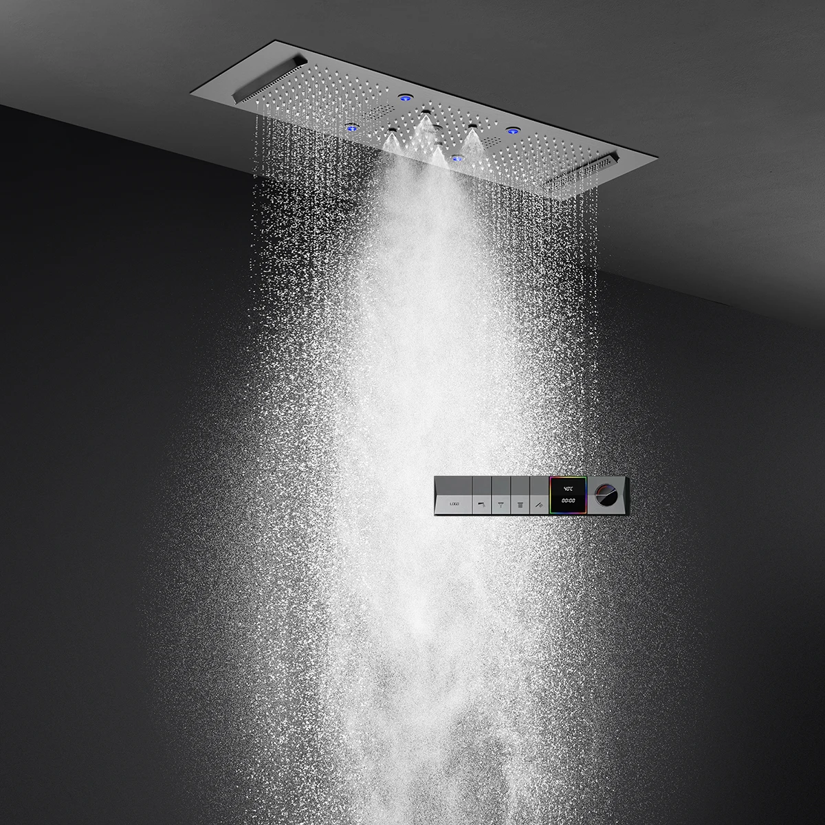 Newst 30*90cm Multifunctional Thermostatic Shower Rainfall Waterfall Column Mist Smart Bathroom Shower Set