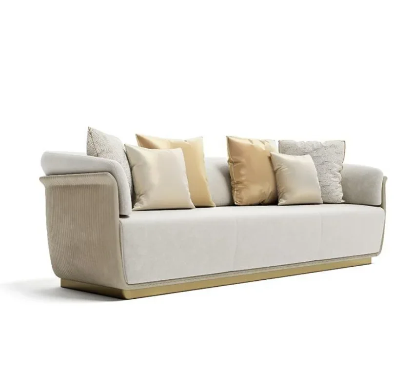

Small apartment living room three-person fabric sofa, post-modern velvet pedal sofa combination floor