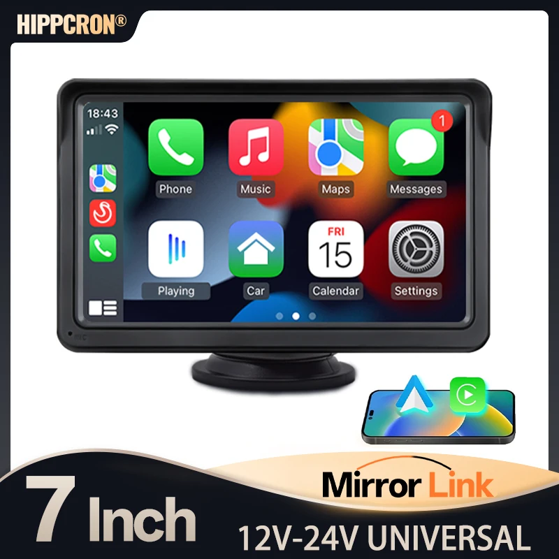 

Hippcron 7inch portable Car Radio Car Monitor Multimedia Player Support CarPlay Android Auto USB BT TF 12V-24V Universal