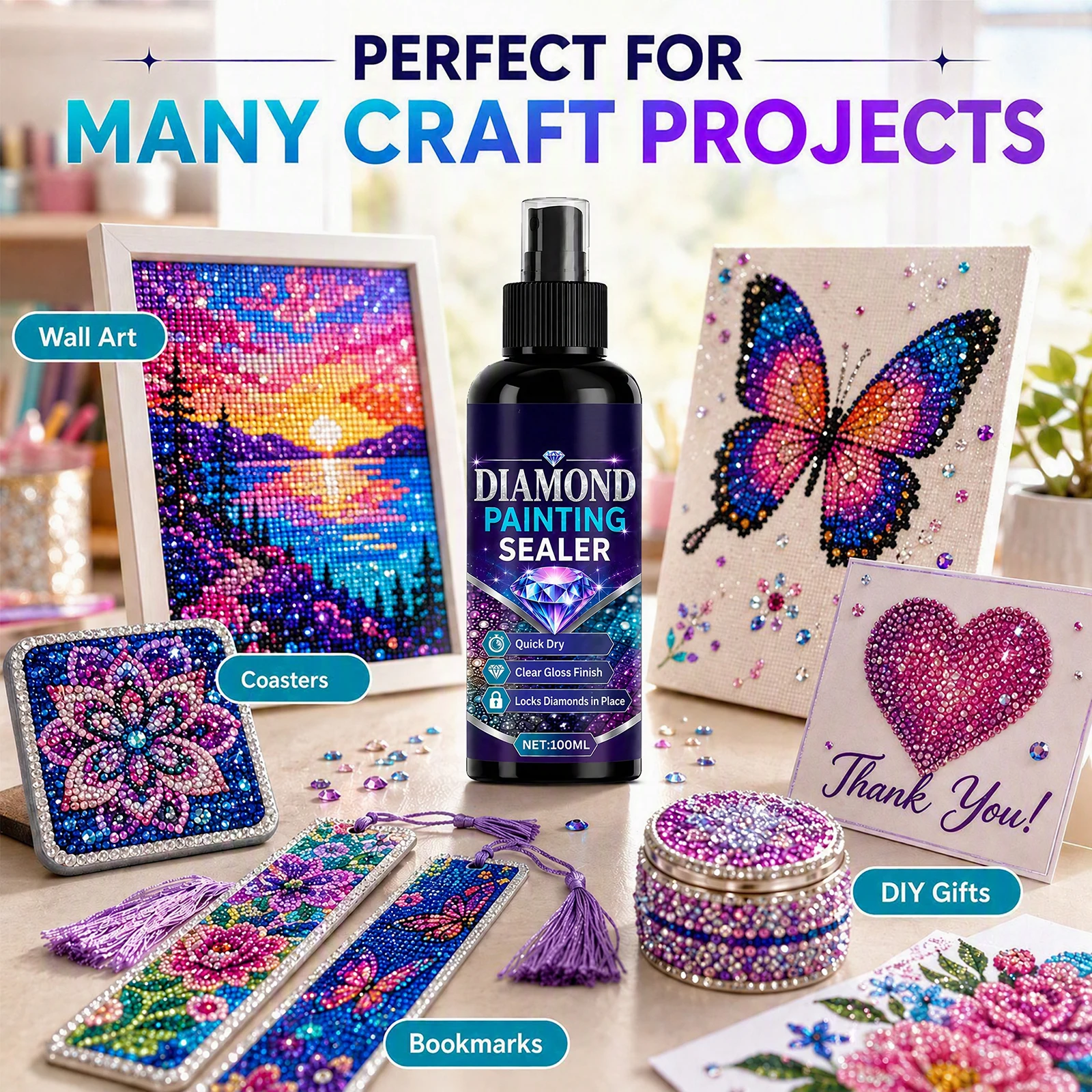 Crystal Painting Sealer Quick Dry Glossy Clear Protective Spray Coating Fix Round Square Drills 30ml 100ml Available