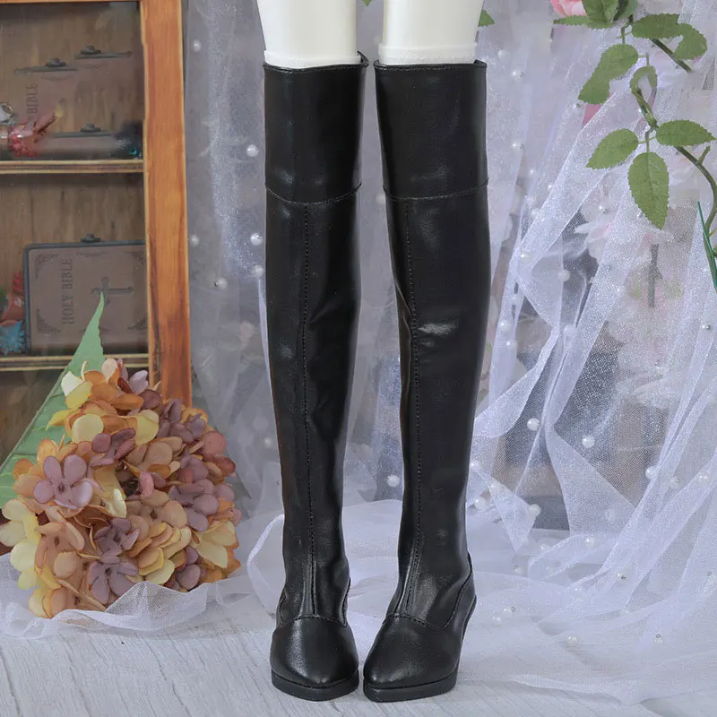 

1/3 Bjd Doll Shoes 8.6cm * 3.7cm * 26cm Handmade High Heels Leather Shoes Fashion Black Zippered Boots For Bjd Doll Accessories