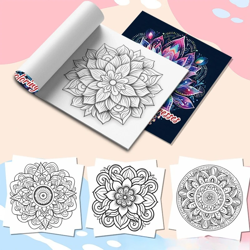 Floral Lotus Mandala Coloring Book Intricate Flower Mandala Pattern Meditation Adult Stress Relief Drawing Book