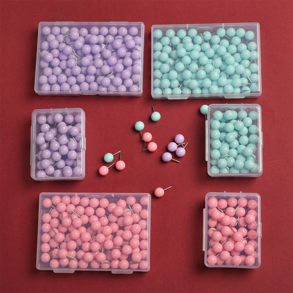 Push Pins Map Tacks with Plastic Beads Head for Cork Board Multi-Color Map Pins for Travel Map Board Pins Bulletin Board Office