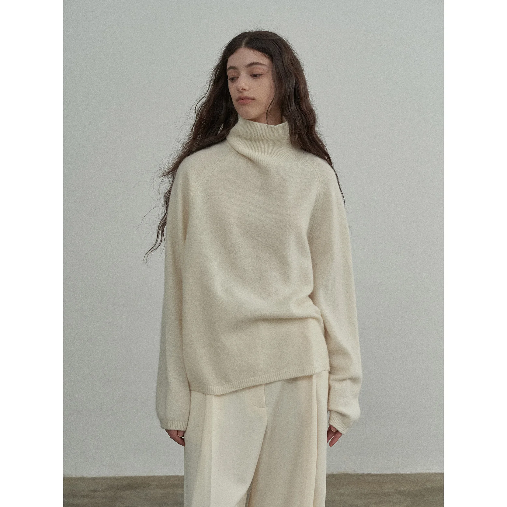 

100% Wool Sweater Women Knitted Sweater Turtleneck Long Sleeve Pullovers Autumn Winter Clothing Warm Loose Tops