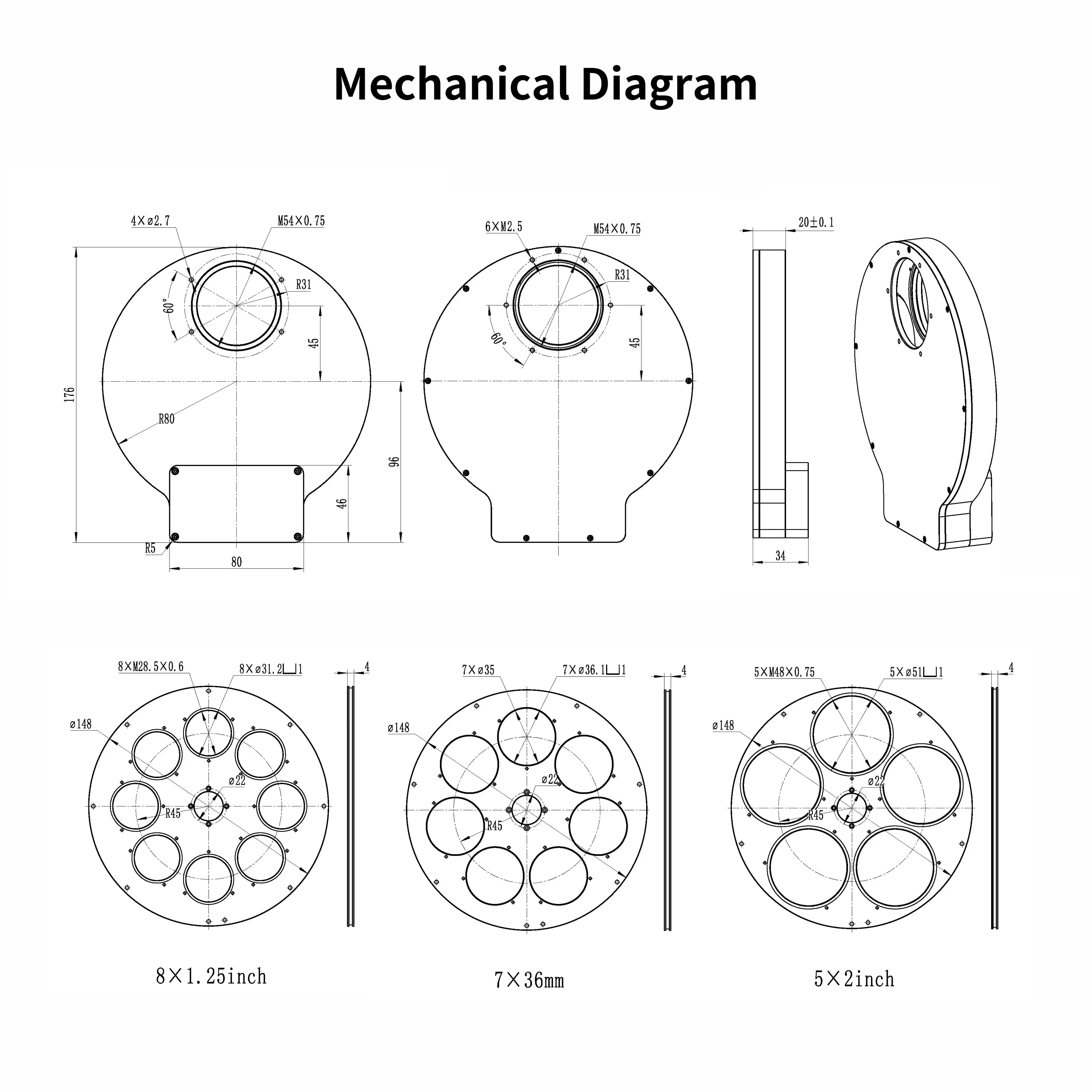 TOUPTEK AFW-M 1.25inch 5 hole 7 hole 8 hole wheel electric filter astronomical telescope accessories astronomy photography