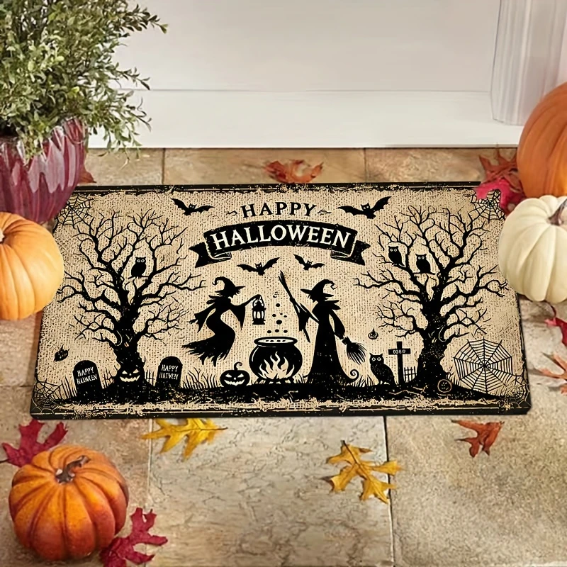 VIKAMA Happy Halloween Doormat American Style Non Slip Absorbent Entryway Rug Bathroom Mat Festive Holiday Home Decor