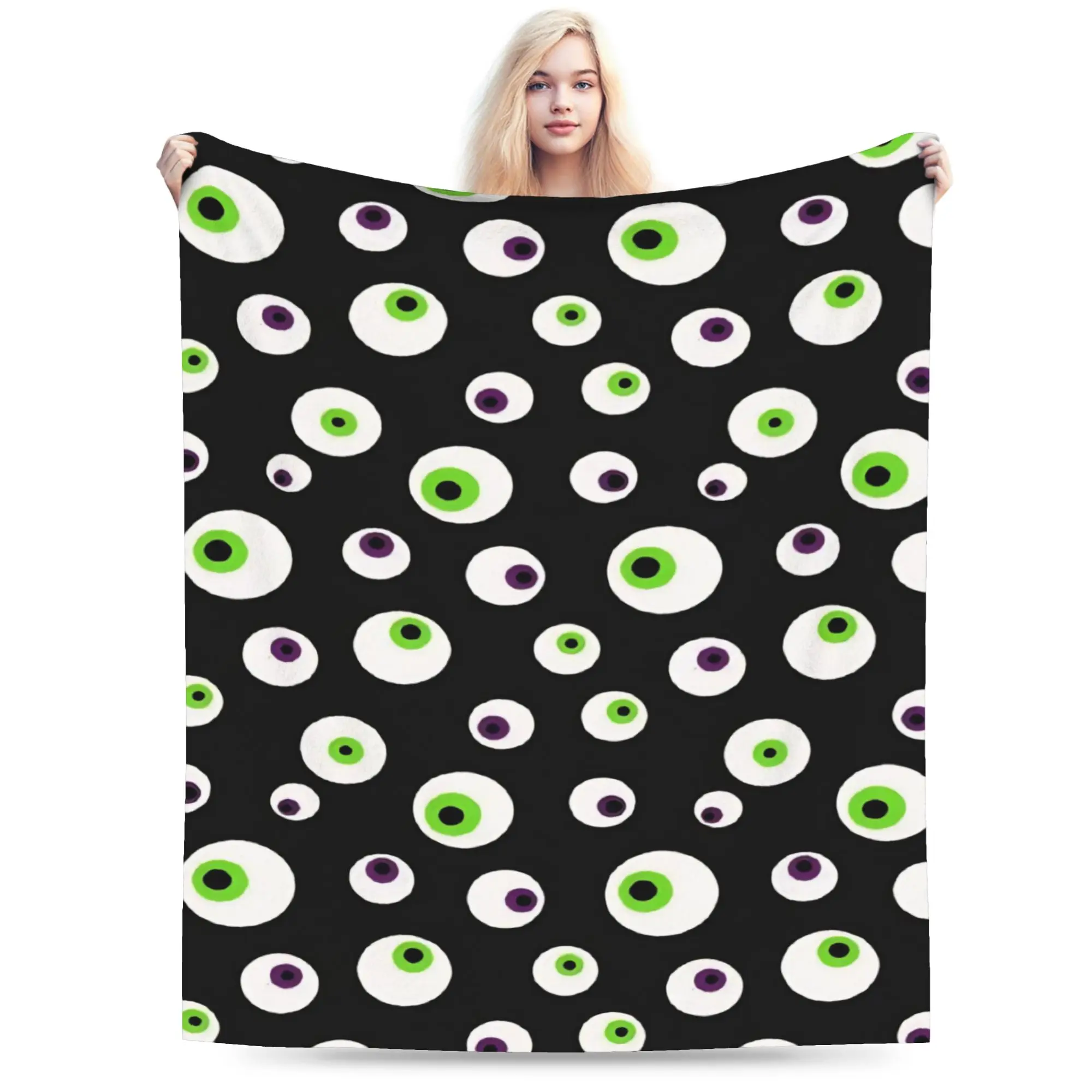 Horror Monster Eyes Halloween Flannel Blankets  Customized Throw Blanket for Home 125*100cm Rug Piece view 3