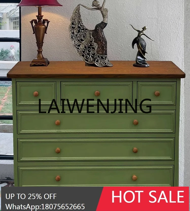 

American-Style Solid Wood Retro Entrance Cabinet European-Style Six-Bucket Mediterranean Living Room Simple Storage Drawer