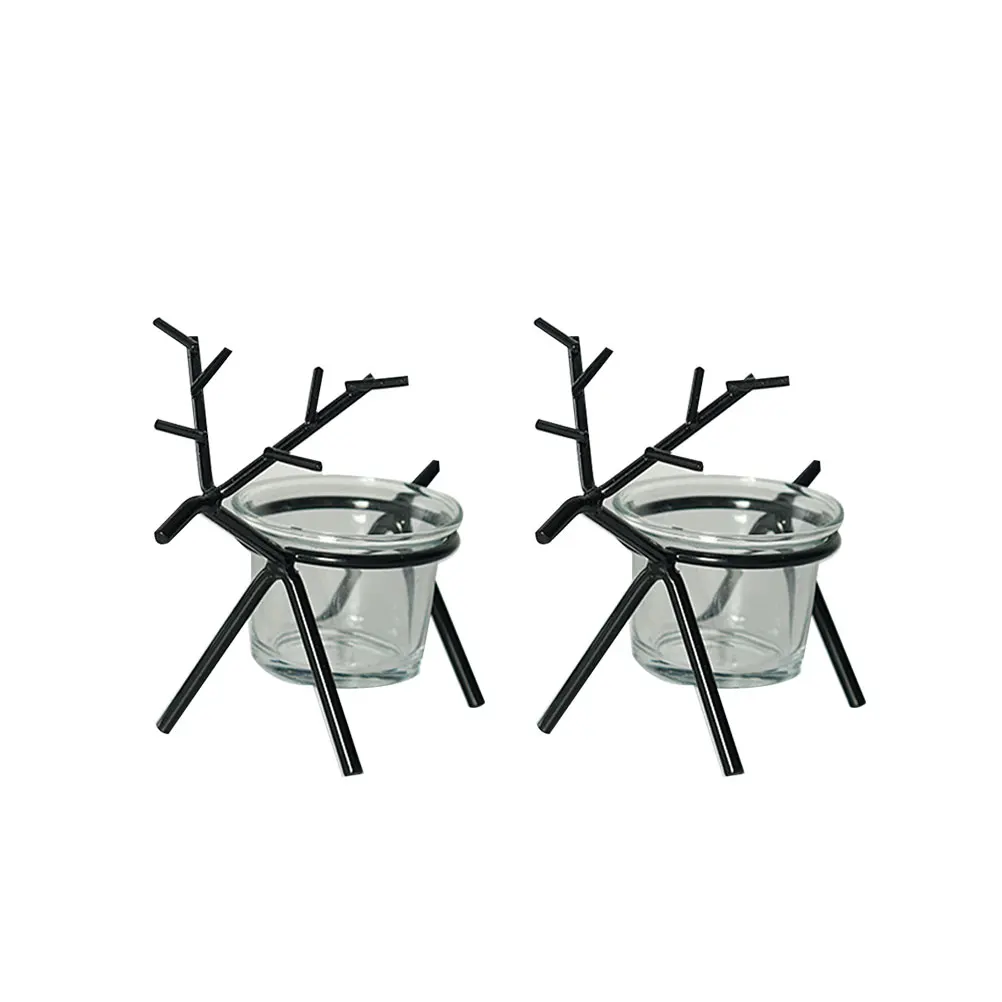 

2 Sets Reindeer Tea Light Holder Iron Art Candlestick Christmas Table Light Stand Transparent Cup Sturdy Holiday Decor Fireplace