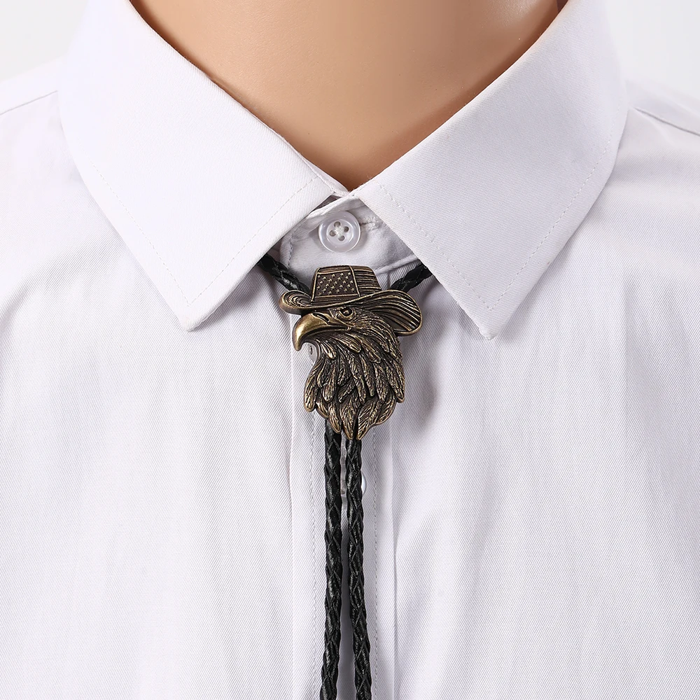 

Металлическая голова орла в шляпе для мальчика, индивидуальный галстук-боло, 3D животное, западный коровьей череп, кожаный галстук-боло, галстук