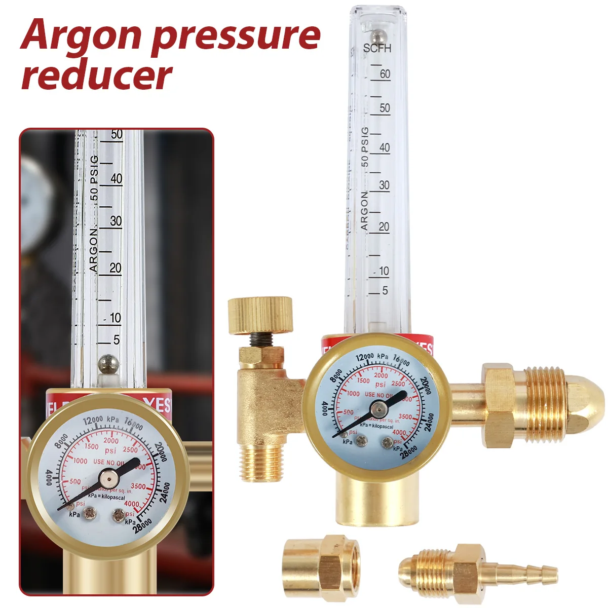 Nowy 0-4000 PSI HTP Argon CO2 Mig Tig Przepływomierz 10-60CFH Regulowany regulator argonu Przepływomierz miedziany do regulatorów gazu