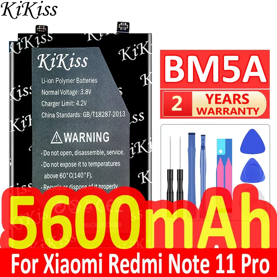 

KiKiss New Battery 5600mAh BM5A Battery for Xiaomi Redmi Note 11 Pro Note11 Pro 4G Mobile Phone Batteries + Tools