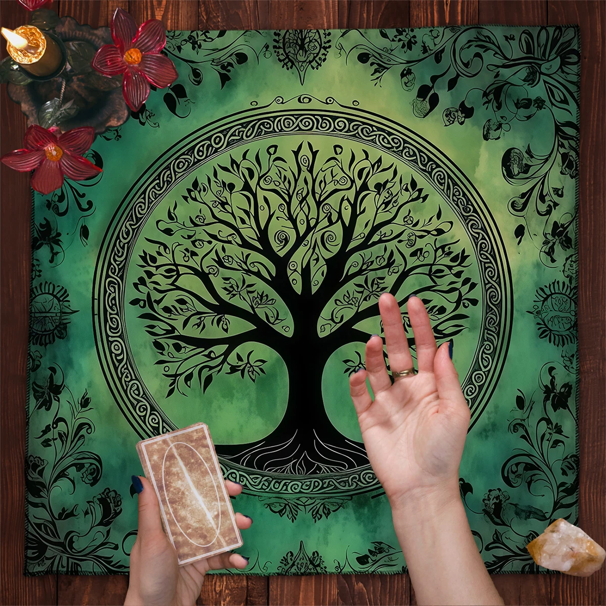شجرة الحياة بطاقة التارو مفرش المائدة المذبح القماش الساحرة بطاقات التارو العرافة القماش ل التارو حصيرة التارو القماش هدية النوم ديكور