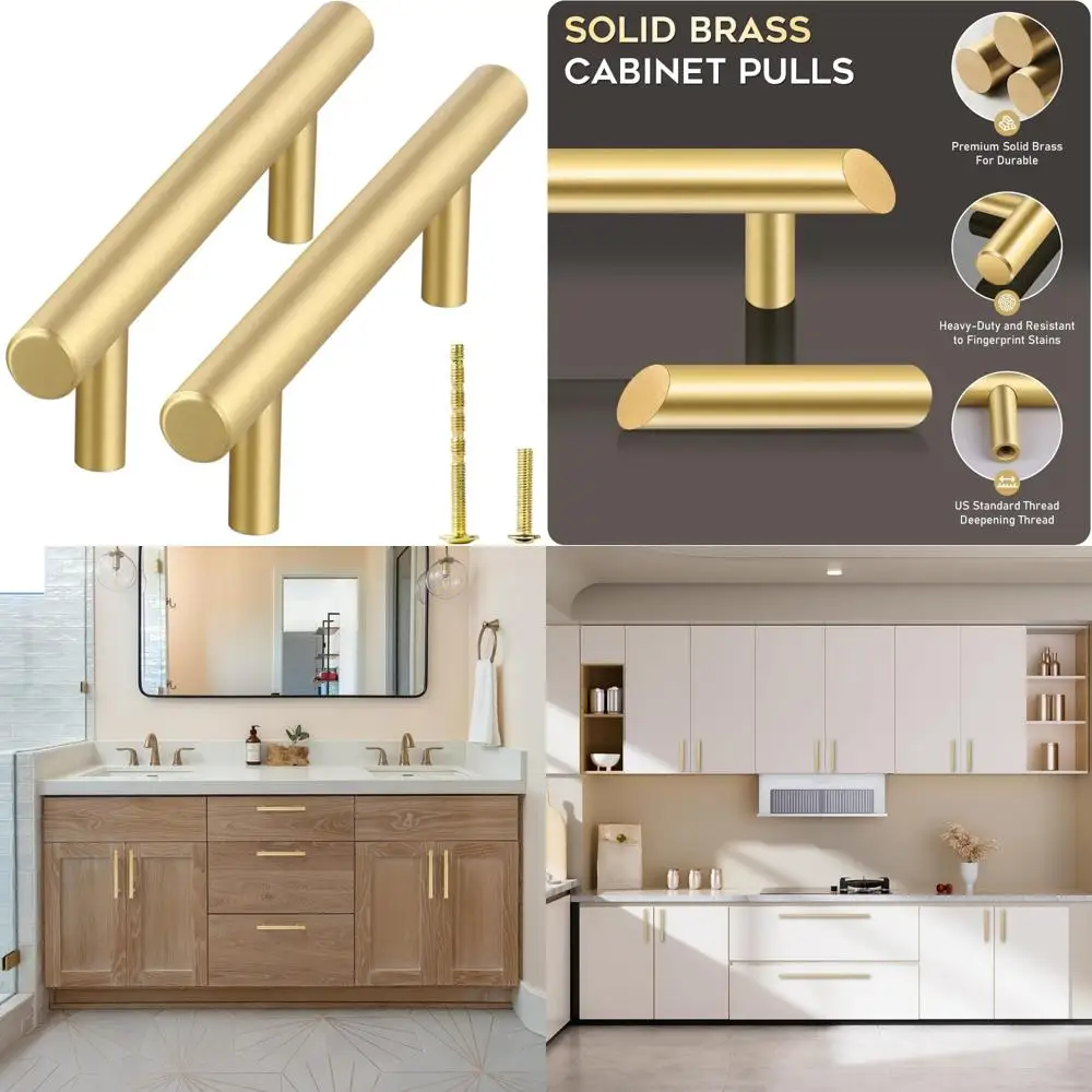 

Solid Brass Cabinet Handles, 2-Pack, Gold Finish, Modern Kitchen Hardware, 15.12-Inch Length, Contemporary Style, for Cabinet Do