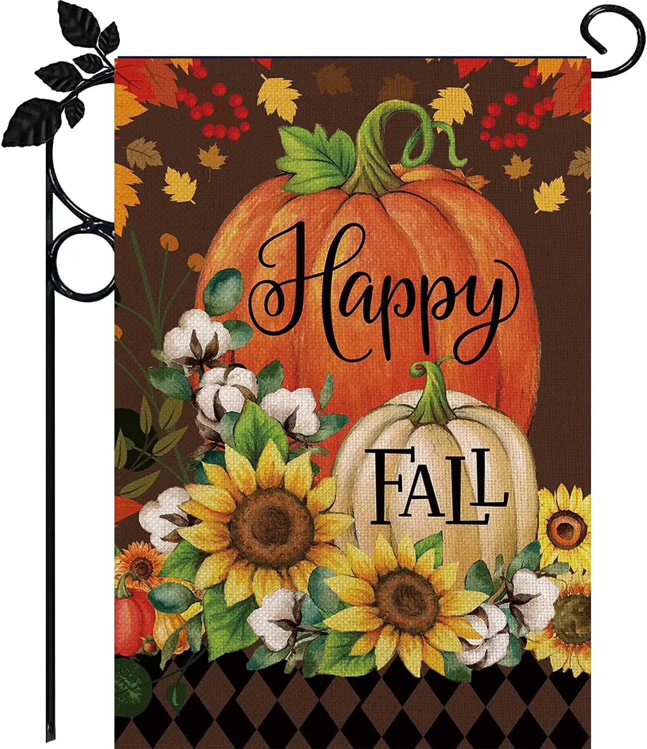 Happy Fall Garden Flag Burlap Autumn Vertical Double Sided Fall Thanksgiving Pumpkin Garden Flag Yard Outdoor Decoration 12.5 X