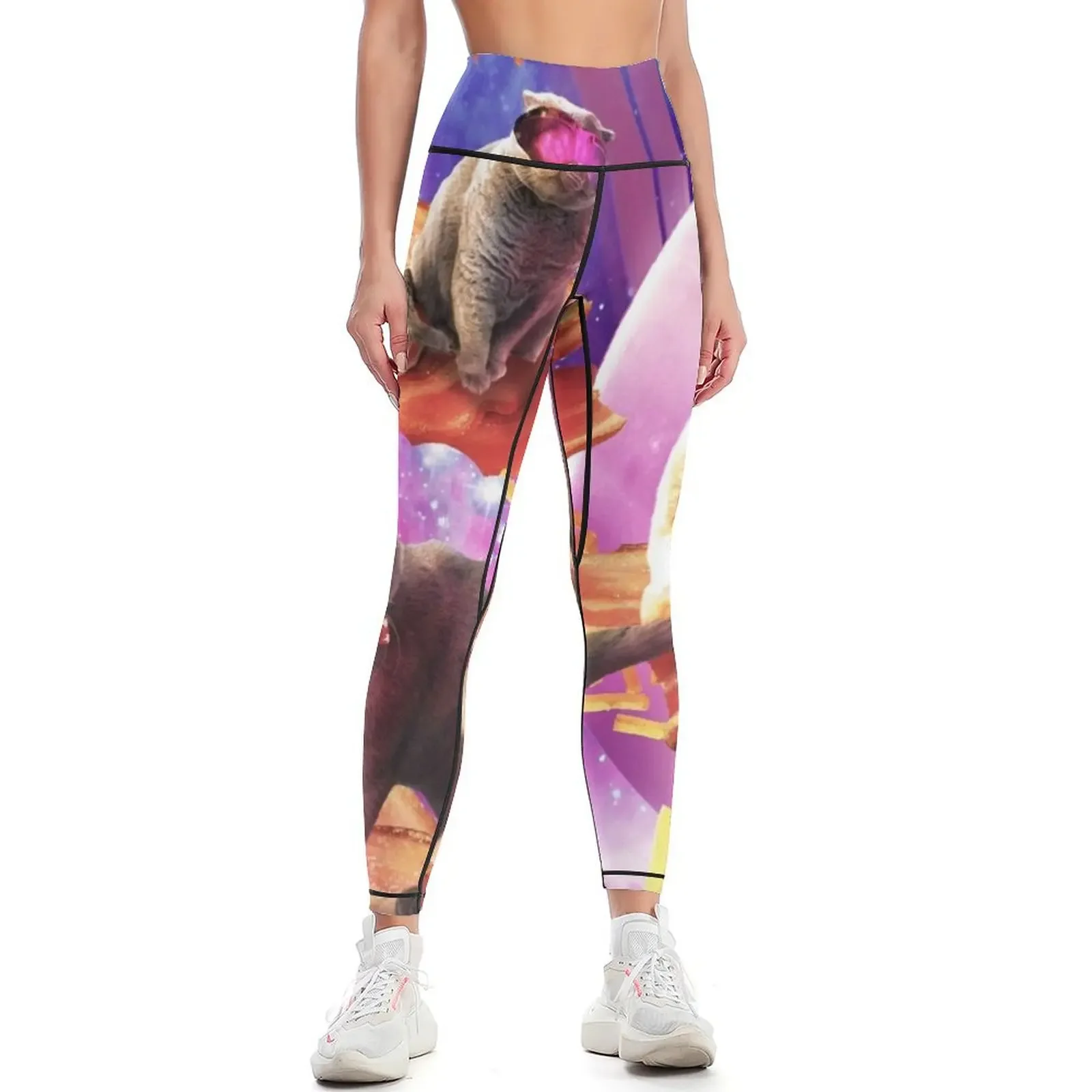 

Bacon Galaxy Laser Cat - Space Bacon Cats Leggings high waist gym sportswear woman flared legging push up Womens Leggings
