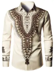 Camisa con patrón Tribal para hombre, Tops de manga larga con solapa y cierre, camisas casuales para hombre, ropa de calle para vacaciones diarias