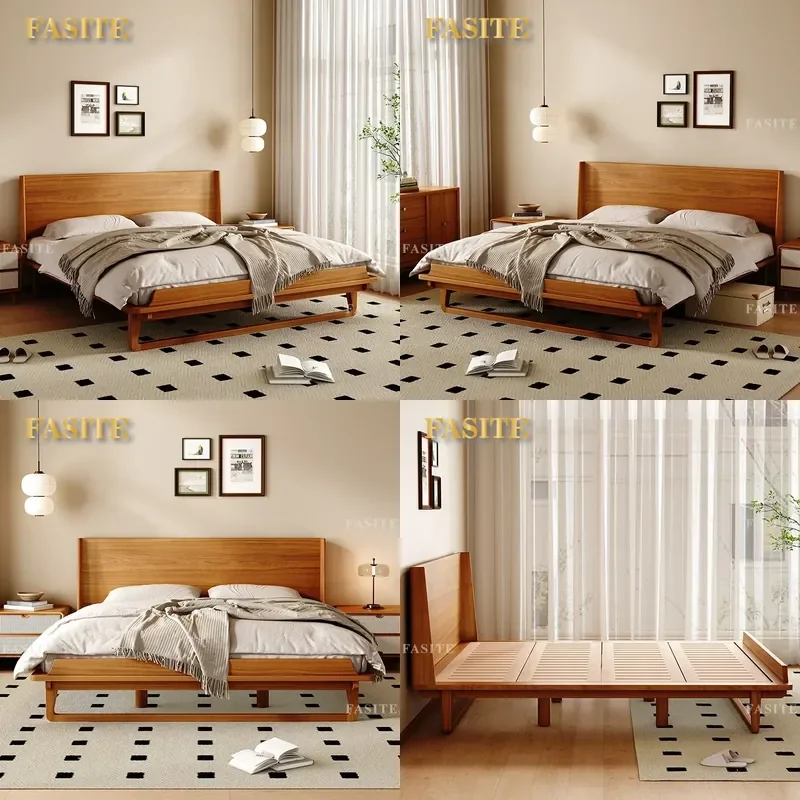 For Solid Wood Bed 1.8M Double High Backrest Simple Modern Master Bedroom Wedding Furniture Black Line