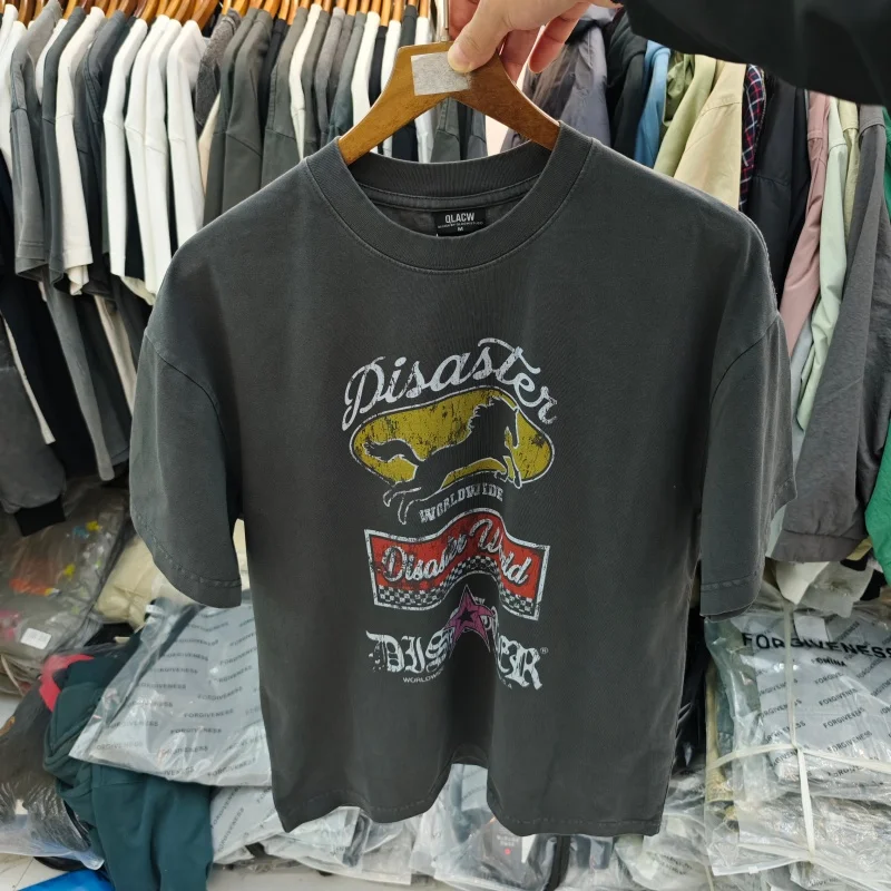 Men Women Vintage Y2K Streetwear Disaster World Graphic Oversize Cotton Short Sleeve T-Shirt
