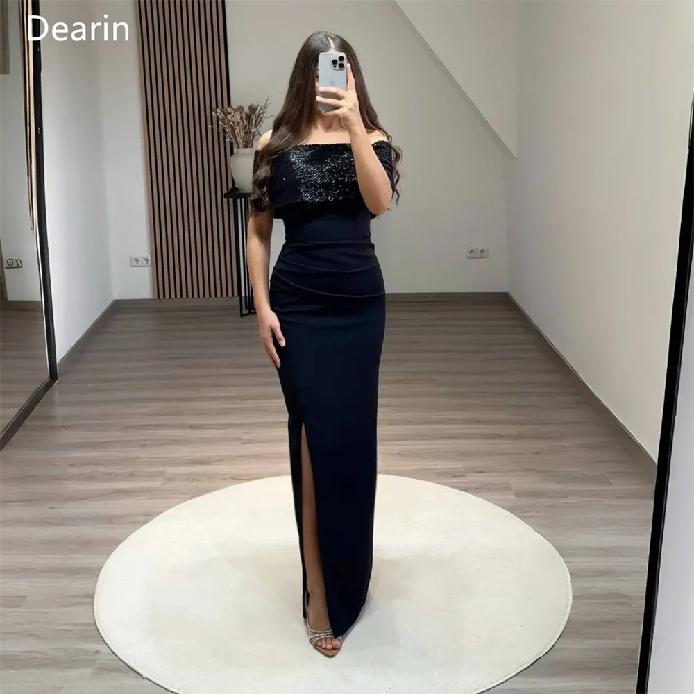 

Customized Prom Dress Formal Evening Gown Dearin Off-the-shoulder Column Floor Length Skirts Sequin Bespoke Occasion