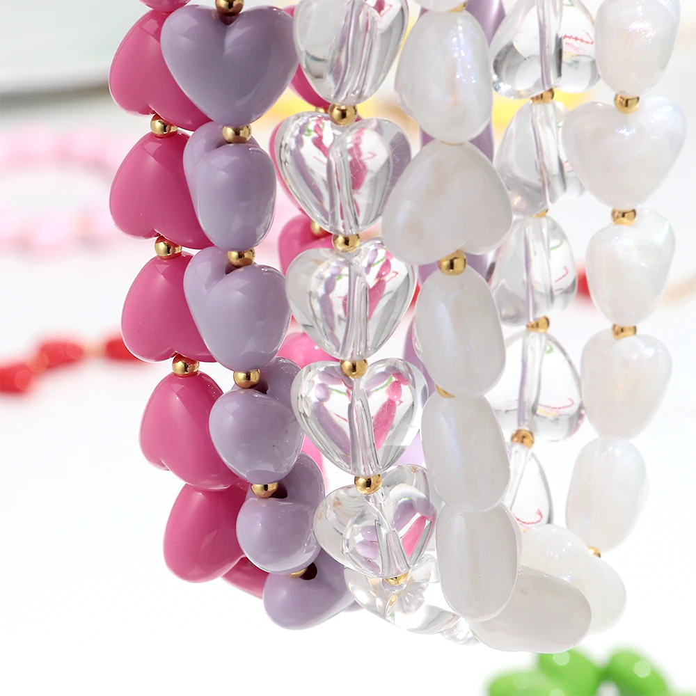 Neue Trendige Acryl-Herz Perlenkette für Frauen Bunte Harz-Liebeskette Valentinstag Schmuck Geschenk – Detail 7