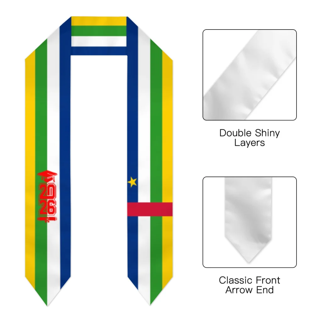 Class of 2026 Central African Republic Flag Scarf Graduation Sash Stole International Study Abroad Adult Unisex Party Accessory