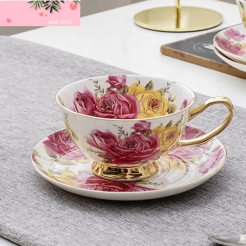 

Пасторальная розовая кость, фарфор, чайная чашка, блюдце, набор ложек, 200 мл, европейская продвинутая фарфоровая кофейная чашка, керамическая чайная чашка с цветочным принтом, Прямая поставка