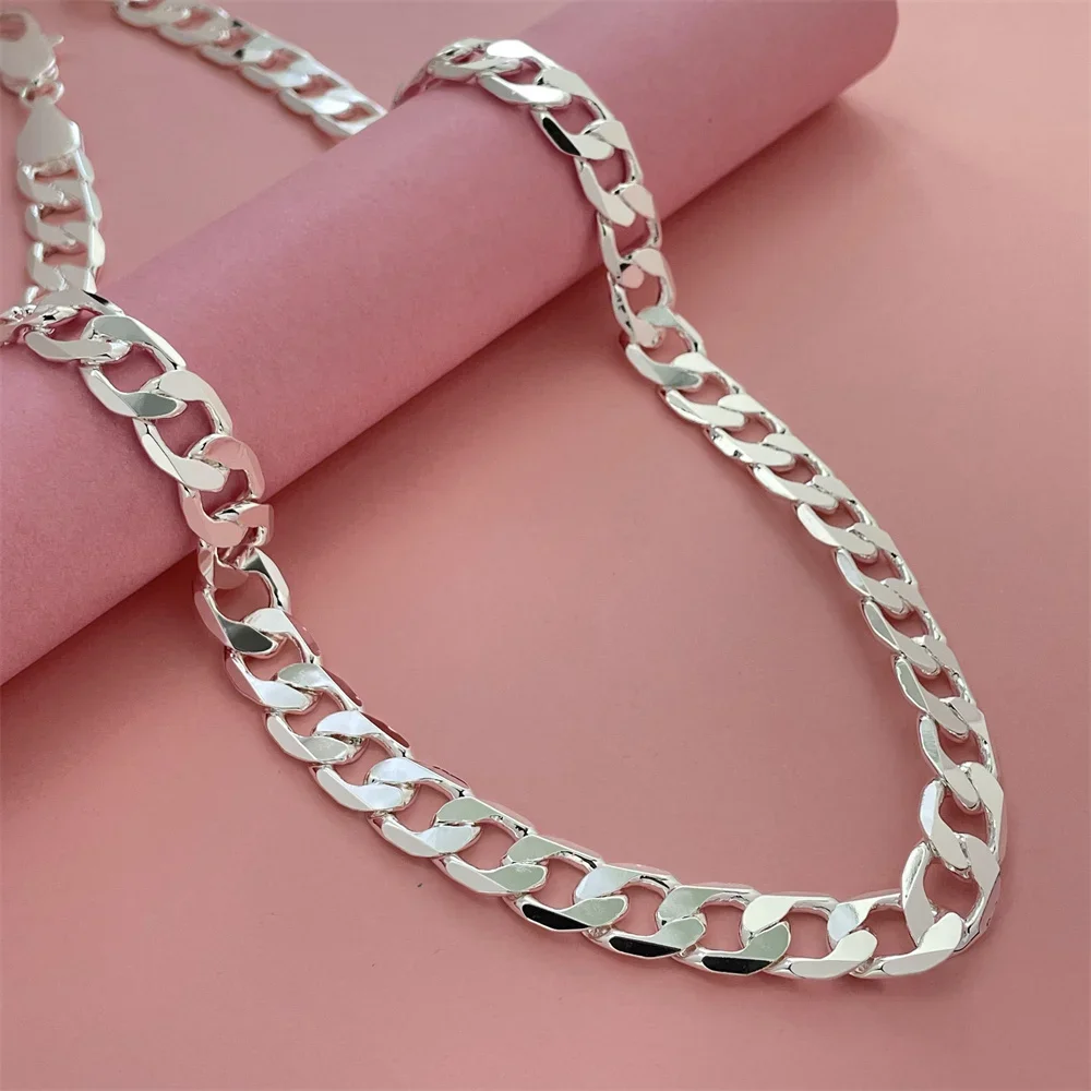 Collar de plata de ley 925, unisex, cadena clásica, boda, aniversario, regalo de Navidad 2 mm-12 mm 20 cm-70 cm
