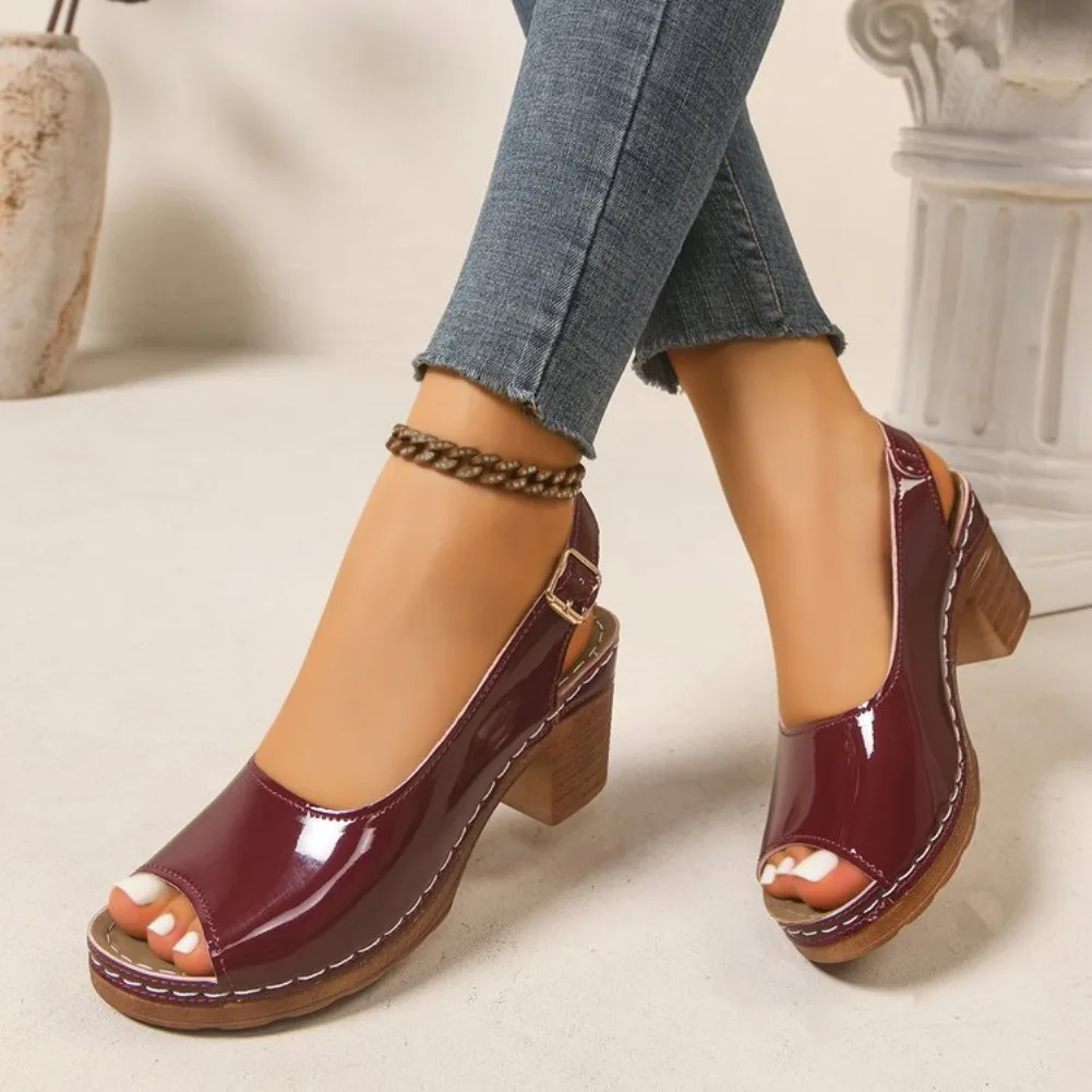 2026 New Women Heel Sandals Elegant Fish Mouth Shoes Women Open Toe Buckle Chunky Heels Summer Female Sandals