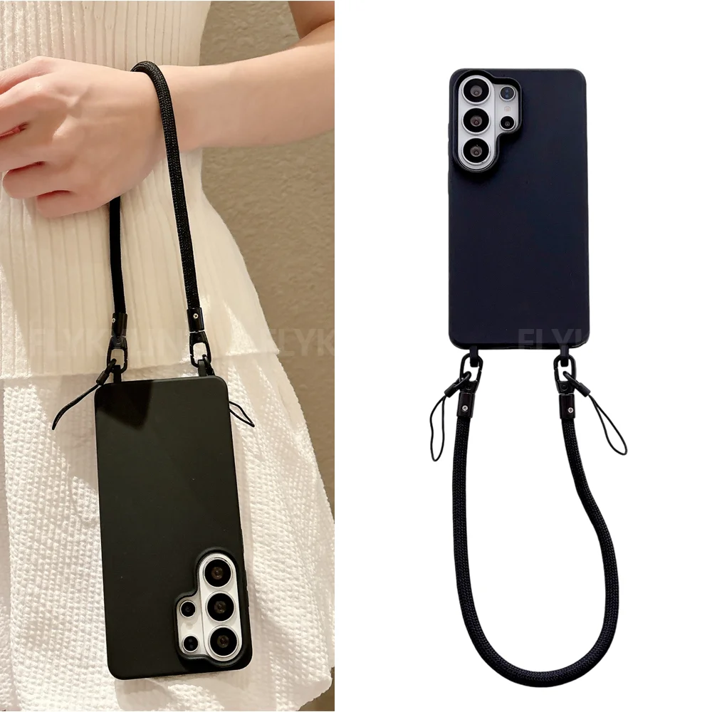 Candy Color Lanyard Phone Case For Samsung S26 Ultra S25 S24 S23 S22 Plus S21FE S20FE Portable Short Rope Soft Silicone Cover