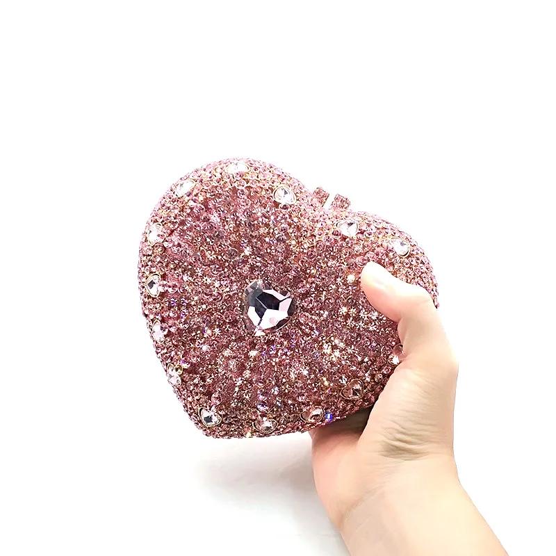 

Luxury Bridal wedding party purse women evening party bag diamonds luxury heart shape crystal clutch elegant crystal purse