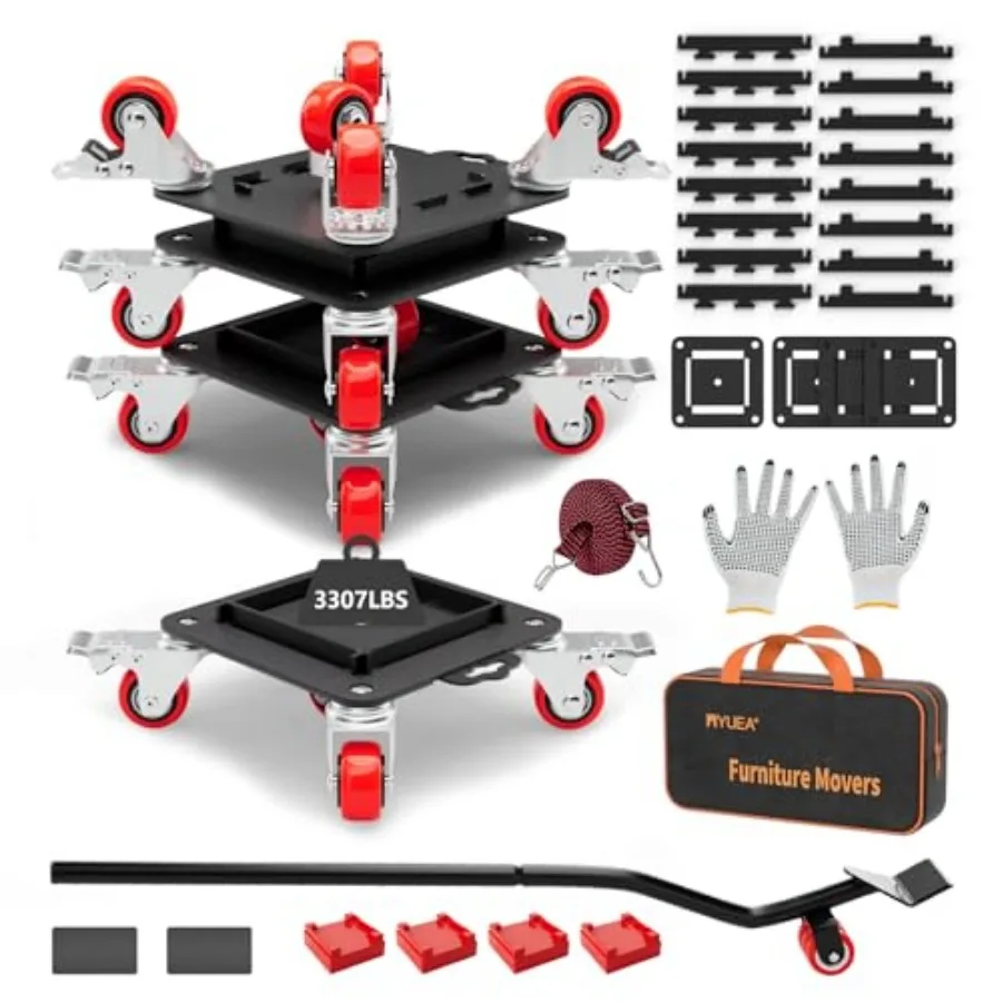 

Furniture Dolly 5 Wheels Heavy Duty with Removable Side Guards3307 Lbs Capacity 360° Rotating Wheels and Tail Brake Furniture M