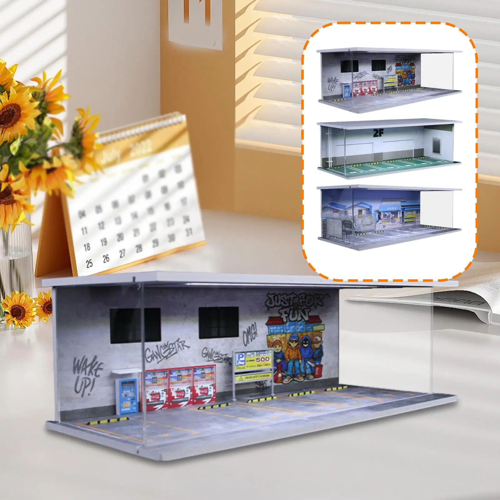 

1/64 Диорама Автомобильная витрина с подсветкой Мини-модель автомобиля Коробка для хранения Литой под давлением автомобиль Гараж