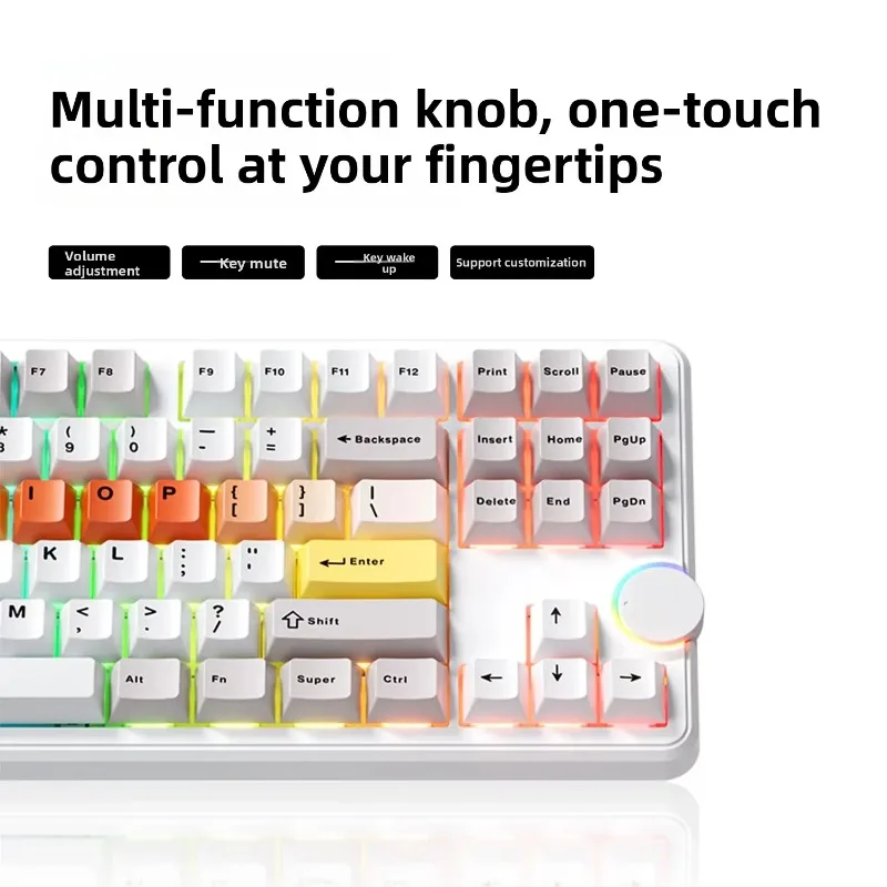 AULA for F87S Gaming Mechanical Keyboard Tri Mode Bluetooth Gasket Multifunctional Knob Custom Keypad for Gaming Office Desktop