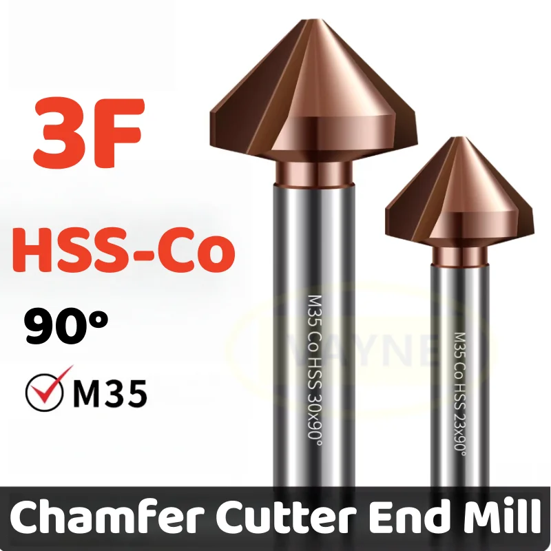 

HSS-Co M35 Chamfer Cutter End Mill Tool Countersink Drill Bit Set To Wood Stell Chamfering Tool 4.5-60mm 3 Bladed 90 Degree 1pcs